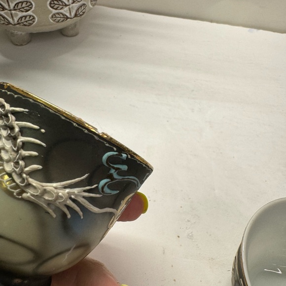 Moriage Dragon Ware Demitasse Teacup Saucer 8 Pc Set Japan Asian Gray Blue - Picture 9 of 11